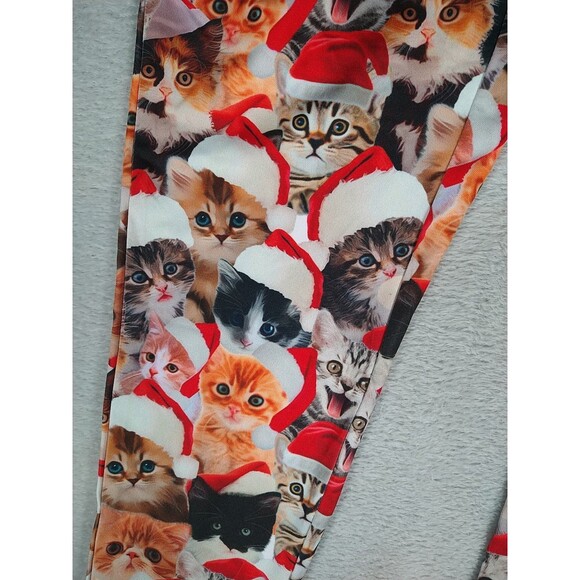 Tipsy Elves Leggings Small Kittens Cats Wearing Santa Hats Holiday Running - Picture 8 of 11